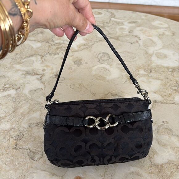 Coach Signature Monogram Black Cloth & Leather Wristlet - Picture 8 of 12